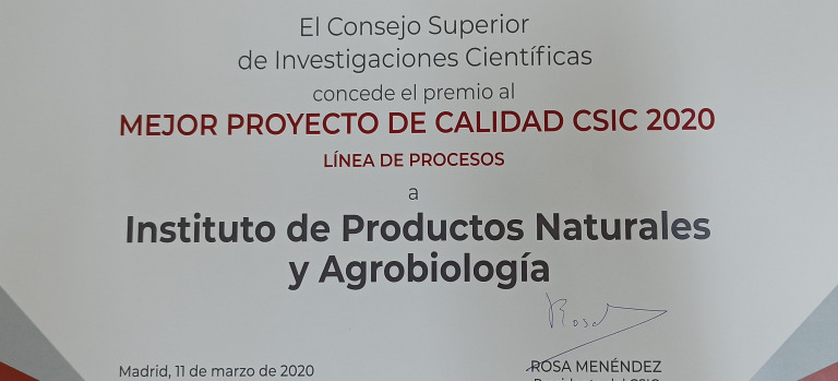 Diploma Premio calidad CSIC 2020